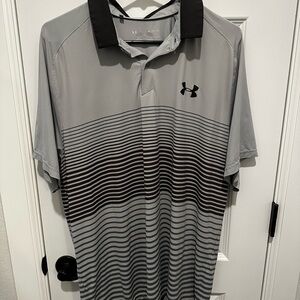 Under Armour Men's Black and Gray Striped Polo